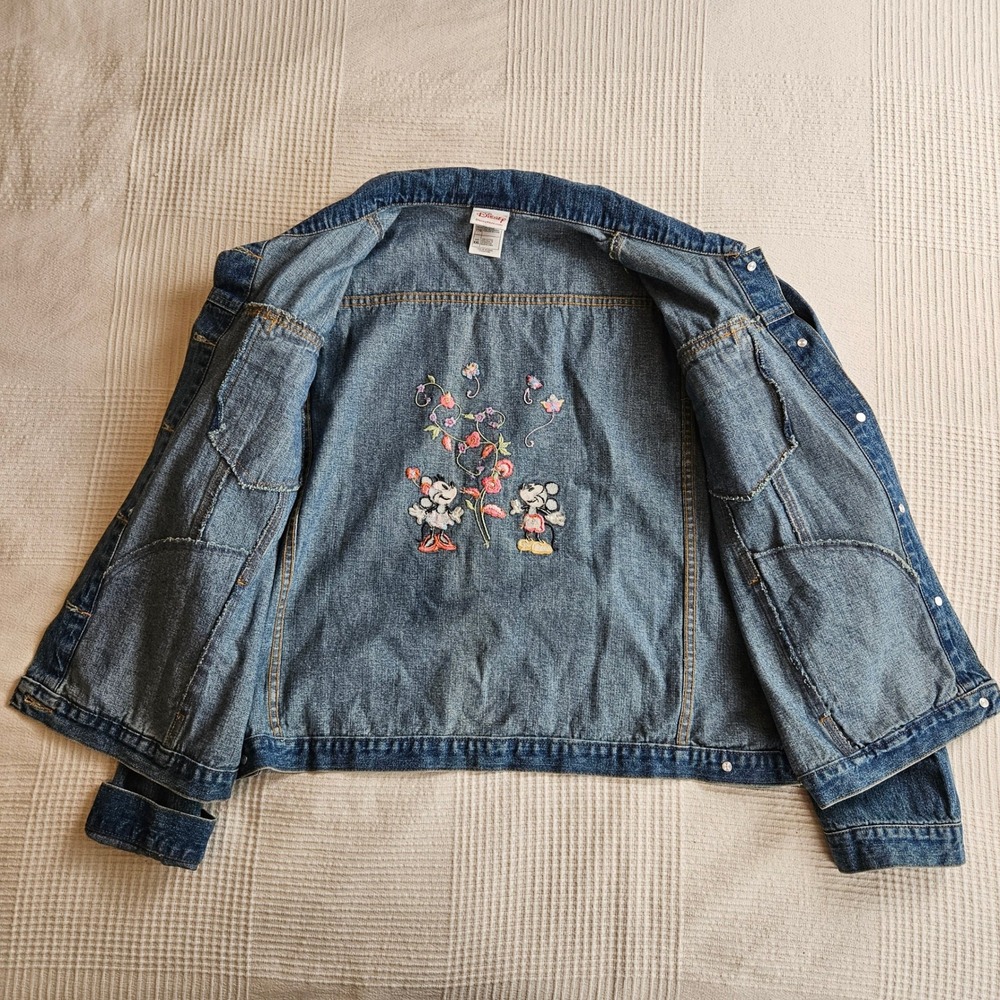 Disney Denim Jacket Mickey & Minnie Mouse Embroidered Jean Women XXL - Picture 6 of 12